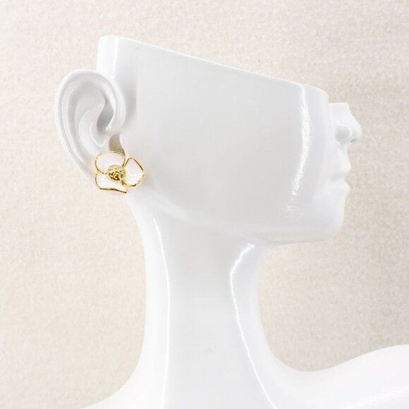 Tory Burch Fleur Flower Stud Earrings White OS - Picture 4 of 9